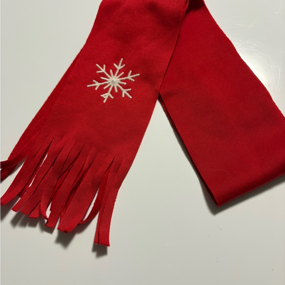 Red Scarf Set with Snowflake Design - Picture 2 of 3